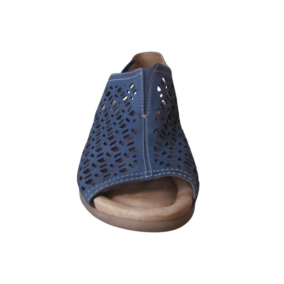 Earth Cascade Indigo Blue Perforated Wedge Sandals Size 9.5 Leather Open Toe - Picture 3 of 10